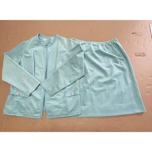 Vintage 70s ILGWU Union Made USA Aqua Faux Suede Skirt Set 2pc Jacket Skirt 18